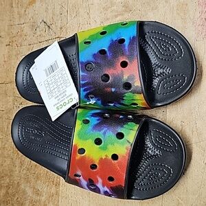 Crocs black tiedye slides size 7
